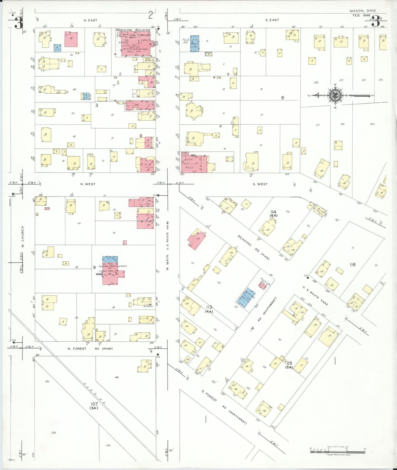 Sanborn Fire Insurance Map from Mason, Warren County, Ohio (1946), Sheet #0003 - Historic Sanborn Fire Insurance Map Print, vintage old map wall art, antique decor, genealogy gift, Ohio Ohio map
