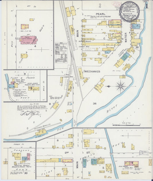 Sanborn Fire Insurance Map from Princeton, Green Lake County, Wisconsin (1892), Sheet #0001 - Complete Map Set gallery image, historic Sanborn map, vintage wall art, Wisconsin Wisconsin