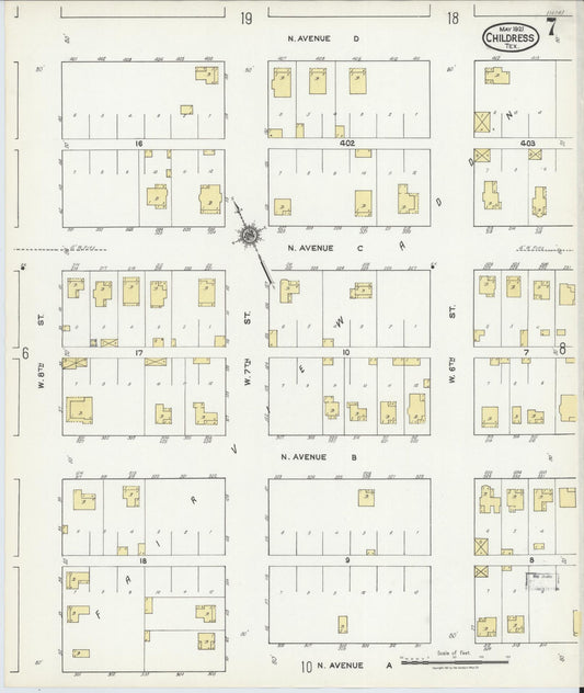 Sanborn Fire Insurance Map from Childress, Childress County, Texas (1921), Sheet #0007 - Historic Sanborn Fire Insurance Map Print, vintage old map wall art, antique decor, genealogy gift, Texas Texas map