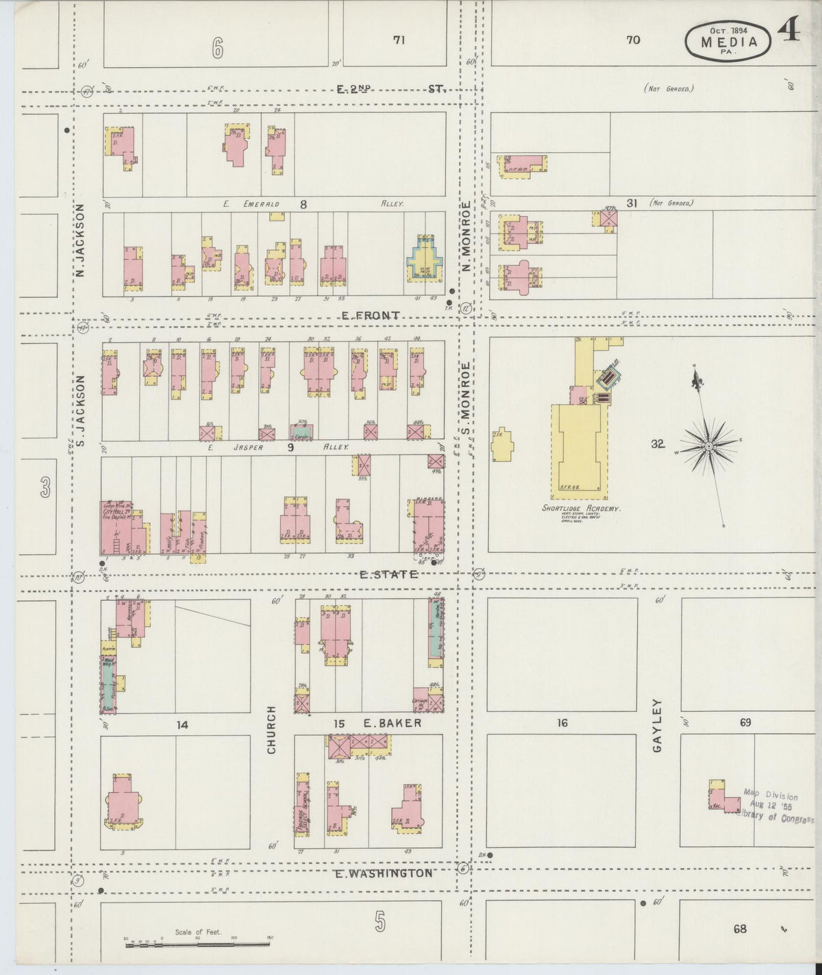 Sanborn Fire Insurance Map from Media, Delaware County, Pennsylvania (1894), Sheet #0004 - Historic Sanborn Fire Insurance Map Print, vintage old map wall art, antique decor, genealogy gift, Pennsylvania Pennsylvania map