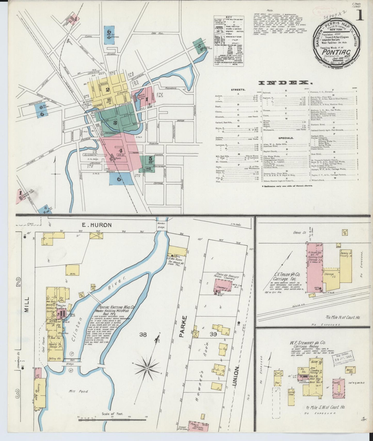 Sanborn Fire Insurance Map from Pontiac, Oakland County, Michigan (1892), Sheet #0001 - Complete Map Set gallery image, historic Sanborn map, vintage wall art, Michigan Michigan