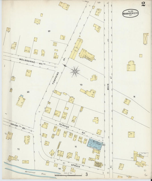 Sanborn Fire Insurance Map from Mamaroneck, Westchester County, New York (1896), Sheet #0002 - Historic Sanborn Fire Insurance Map Print, vintage old map wall art, antique decor, genealogy gift, New York New York map