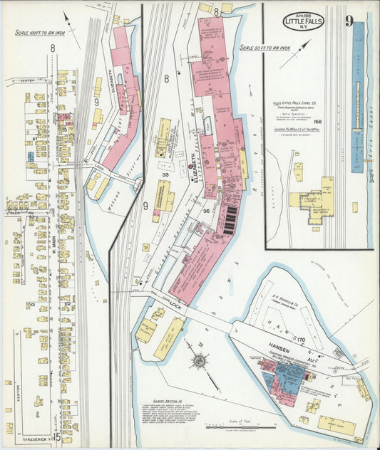 Sanborn Fire Insurance Map from Little Falls, Herkimer County, New York (1918), Sheet #0009 - Historic Sanborn Fire Insurance Map Print, vintage old map wall art, antique decor, genealogy gift, New York New York map