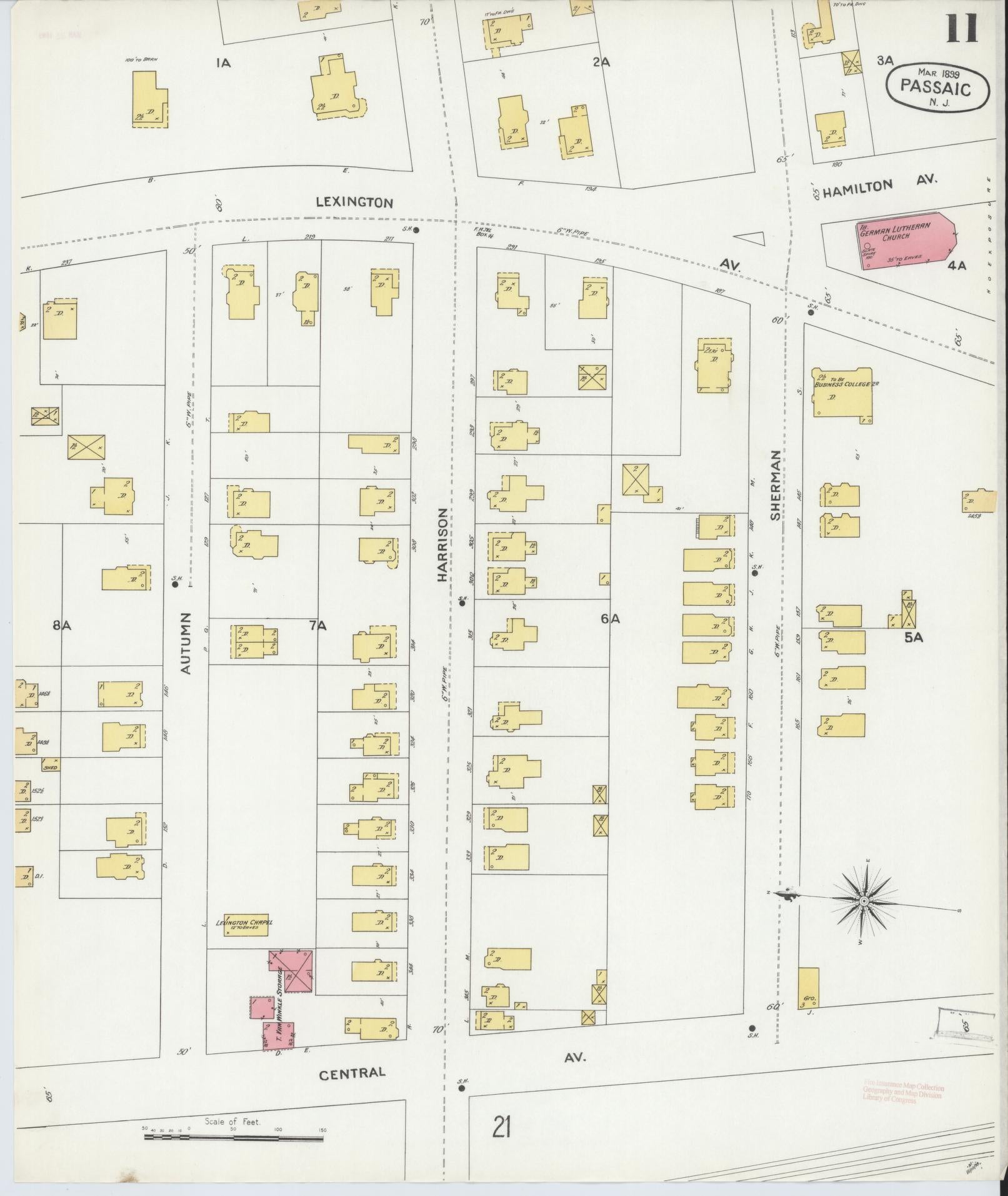 Sanborn Fire Insurance Map from Passaic, Passaic County, New Jersey (1899), Sheet #0011 - Historic Sanborn Fire Insurance Map Print, vintage old map wall art, antique decor, genealogy gift, New Jersey New Jersey map