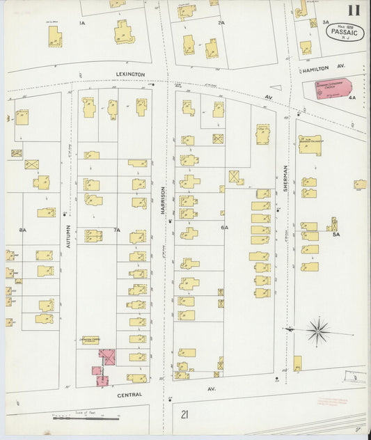 Sanborn Fire Insurance Map from Passaic, Passaic County, New Jersey (1899), Sheet #0011 - Historic Sanborn Fire Insurance Map Print, vintage old map wall art, antique decor, genealogy gift, New Jersey New Jersey map