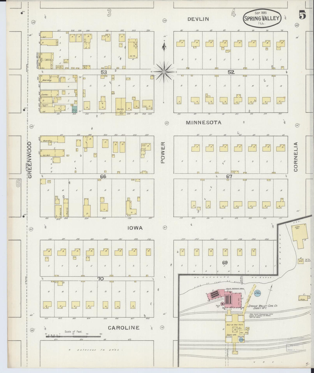 Sanborn Fire Insurance Map from Spring Valley, Bureau County, Illinois (1893), Sheet #0005 - Historic Sanborn Fire Insurance Map Print, vintage old map wall art, antique decor, genealogy gift, Illinois Illinois map