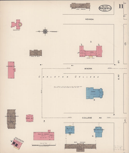Sanborn Fire Insurance Map from Northfield, Rice County, Minnesota (1922), Sheet #0011 - Historic Sanborn Fire Insurance Map Print, vintage old map wall art, antique decor, genealogy gift, Minnesota Minnesota map