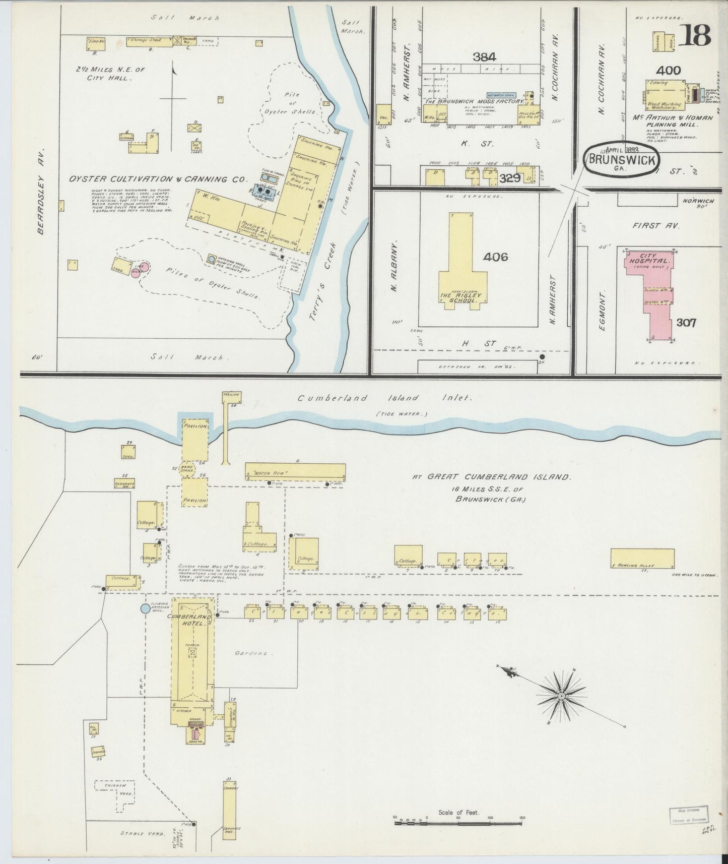 Sanborn Fire Insurance Map from Brunswick, Glynn County, Georgia (1893), Sheet #0018 - Complete Map Set gallery image, historic Sanborn map, vintage wall art, Georgia Georgia