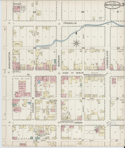 Sanborn Fire Insurance Map from Waynesburg, Greene County, Pennsylvania (1886), Sheet #0003 - Historic Sanborn Fire Insurance Map Print, vintage old map wall art, antique decor, genealogy gift, Pennsylvania Pennsylvania map