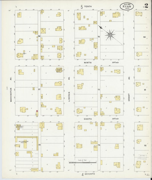 Sanborn Fire Insurance Map from Ryan, Jefferson County, Oklahoma (1908), Sheet #0002 - Historic Sanborn Fire Insurance Map Print, vintage old map wall art, antique decor, genealogy gift, Oklahoma Oklahoma map
