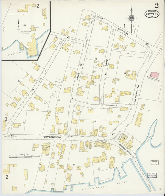Sanborn Fire Insurance Map from Kittery, York County, Maine (1909), Sheet #0002 - Historic Sanborn Fire Insurance Map Print, vintage old map wall art, antique decor, genealogy gift, Maine Maine map