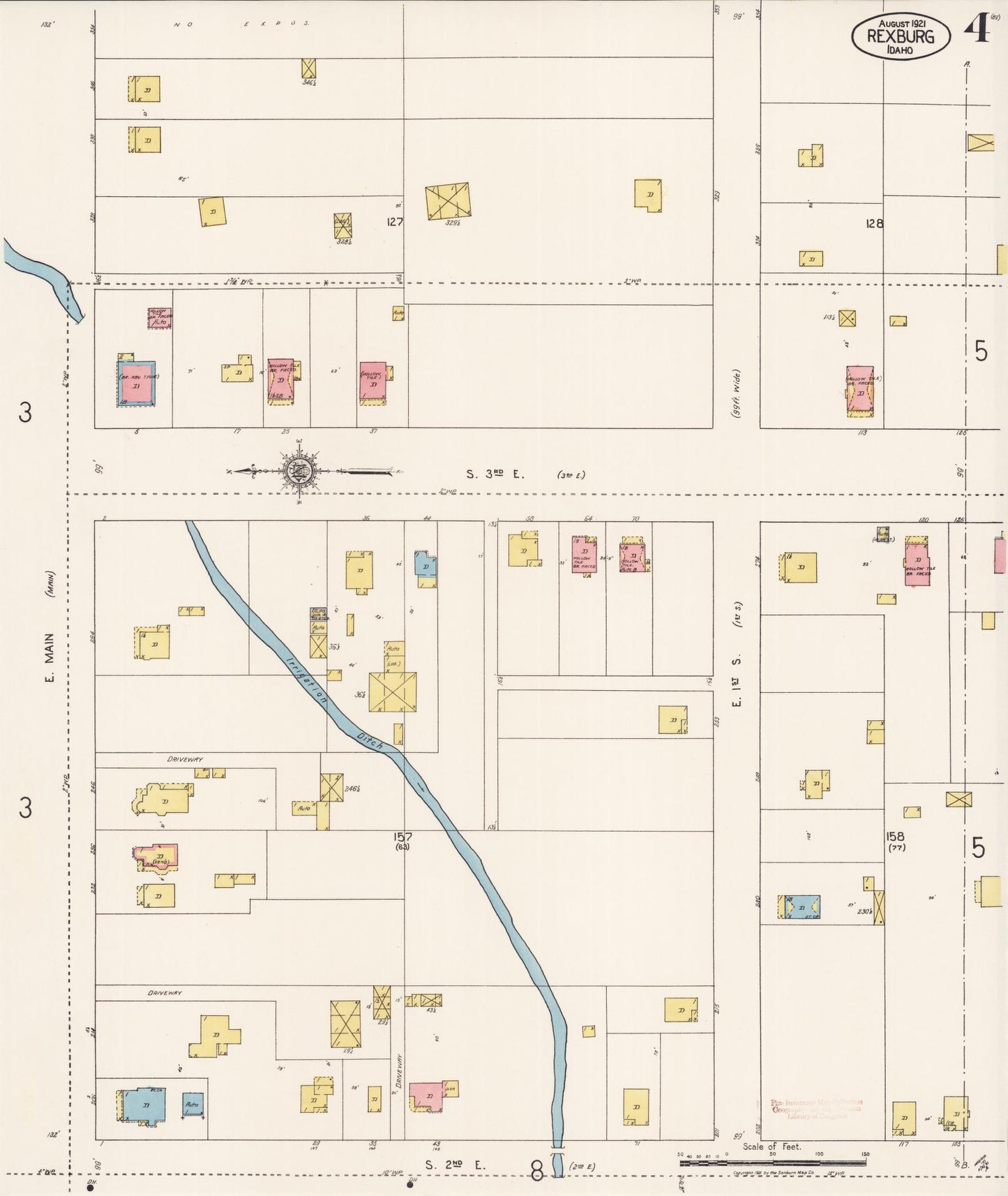 Sanborn Fire Insurance Map from Rexburg, Madison County, Idaho (1921), Sheet #0004 - Complete Map Set gallery image, historic Sanborn map, vintage wall art, Idaho Idaho