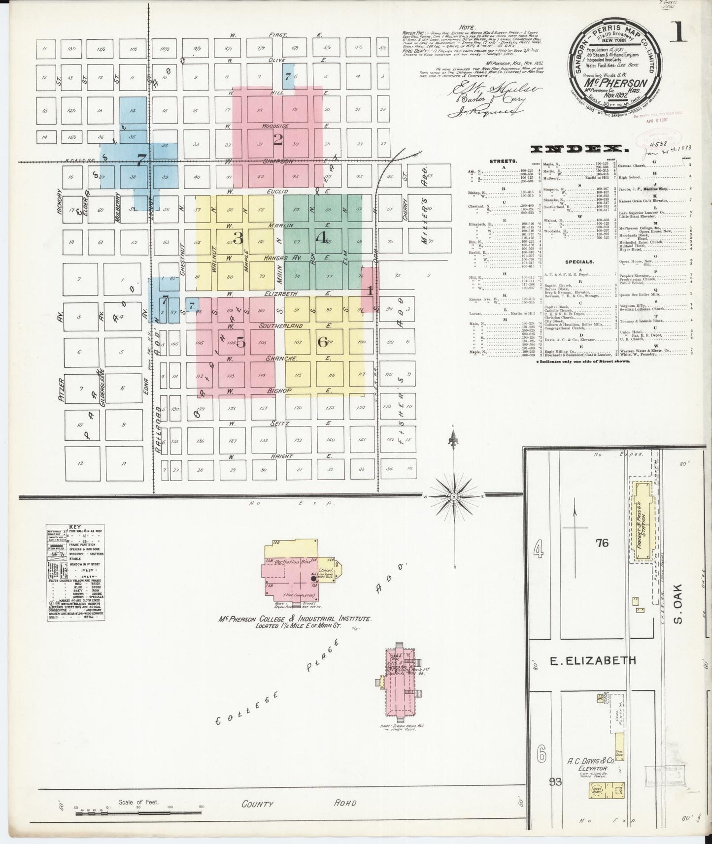 Sanborn Fire Insurance Map from Mcpherson, Mcpherson County, Kansas. (1892) – Historic Sanborn Fire Insurance Map Print