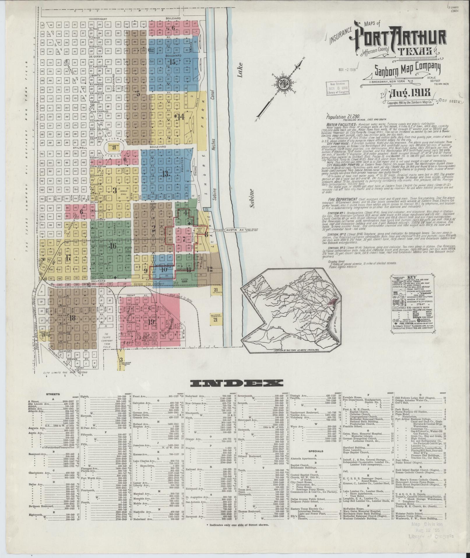 Sanborn Fire Insurance Map from Port Arthur, Jefferson County, Texas (1918), Sheet #0001 - Complete Map Set gallery image, historic Sanborn map, vintage wall art, Texas Texas