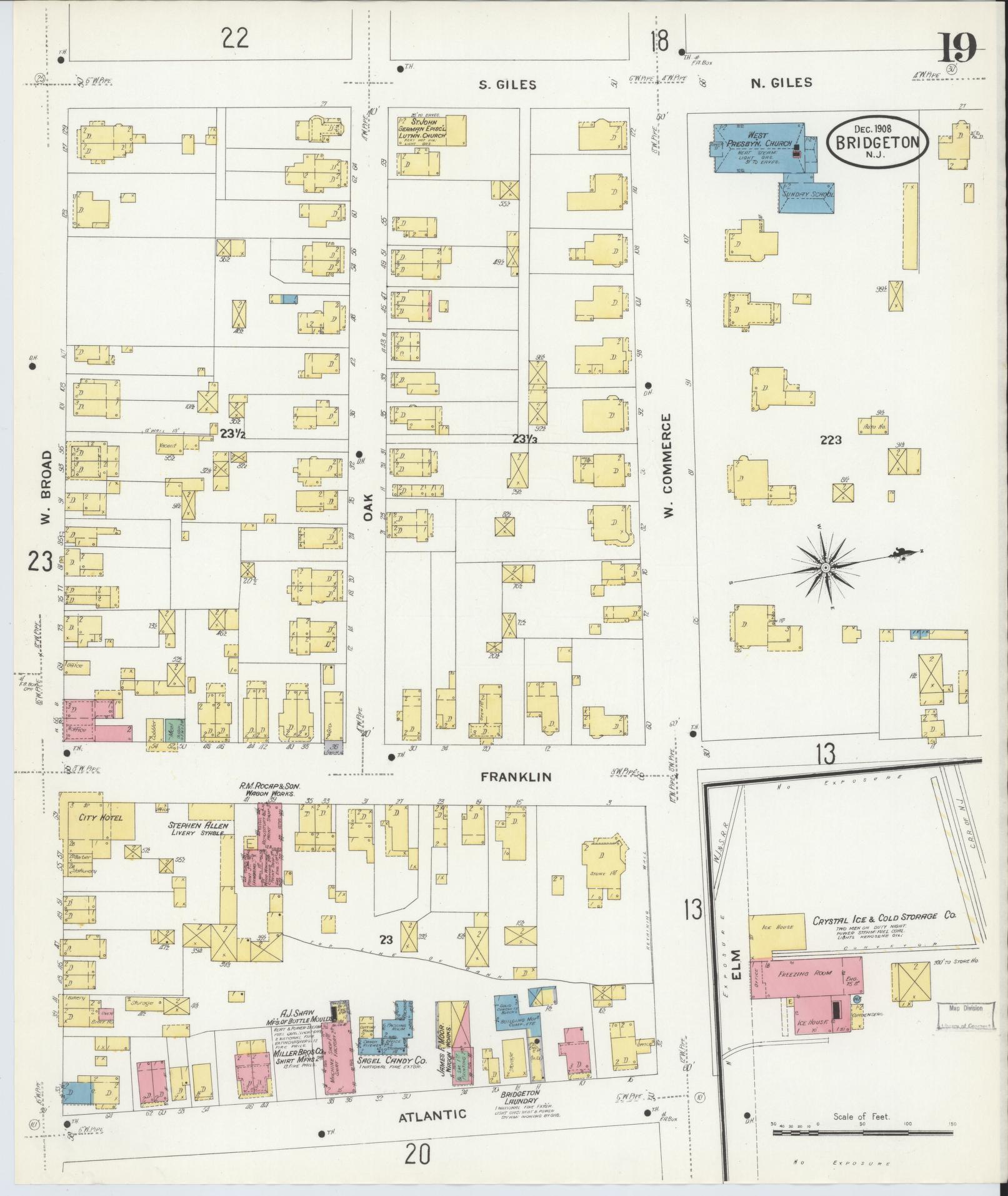 Sanborn Fire Insurance Map from Bridgeton, Cumberland County, New Jersey (1908), Sheet #0019 - Complete Map Set gallery image, historic Sanborn map, vintage wall art, New Jersey New Jersey