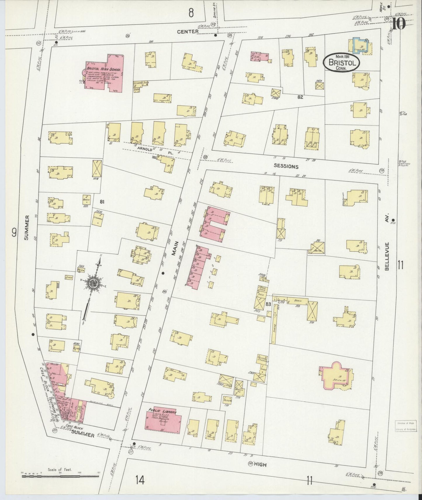 Sanborn Fire Insurance Map from Bristol, Hartford County, Connecticut (1911), Sheet #0010 - Complete Map Set gallery image, historic Sanborn map, vintage wall art, Connecticut Connecticut