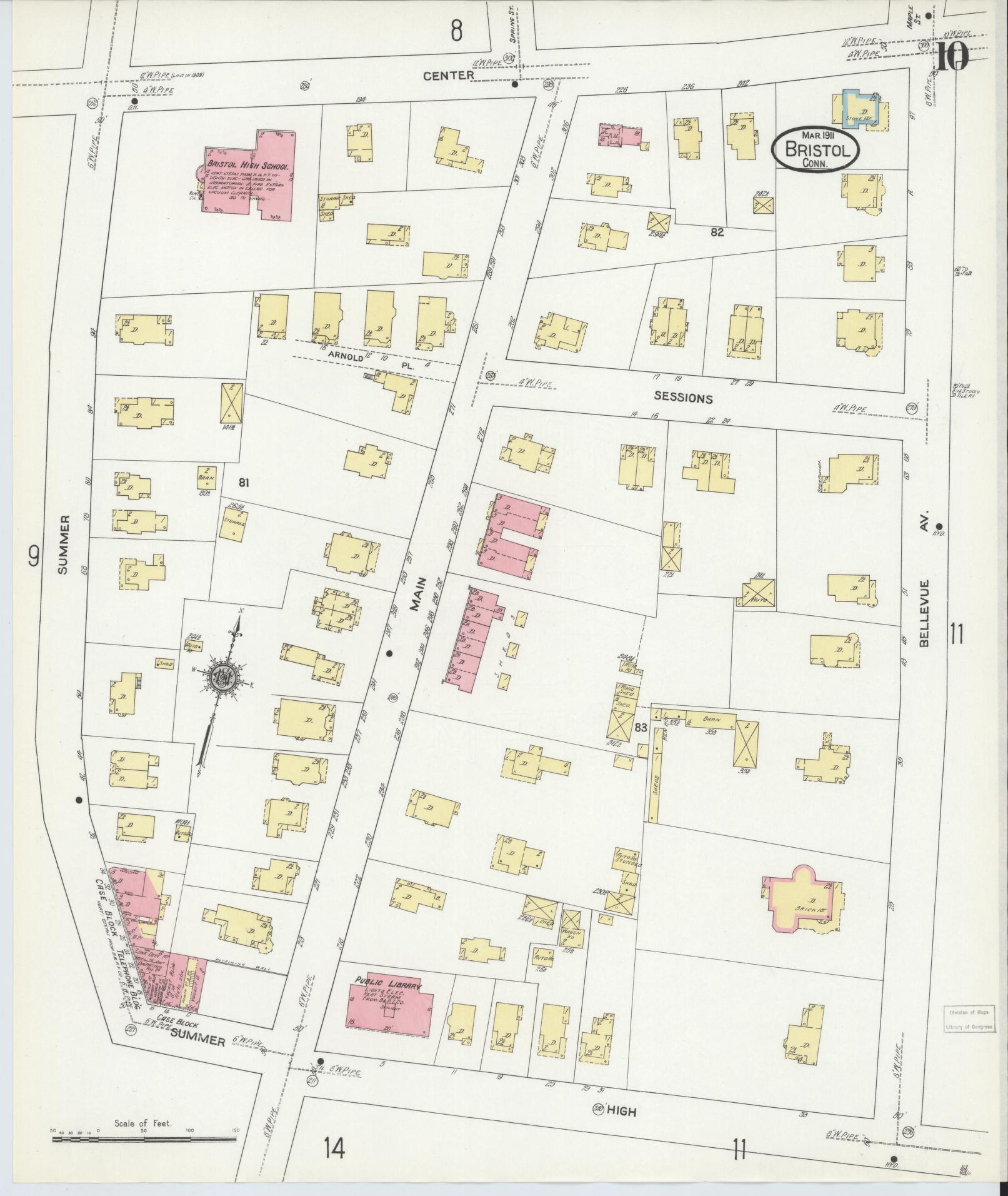 Sanborn Fire Insurance Map from Bristol, Hartford County, Connecticut (1911), Sheet #0010 - Complete Map Set gallery image, historic Sanborn map, vintage wall art, Connecticut Connecticut