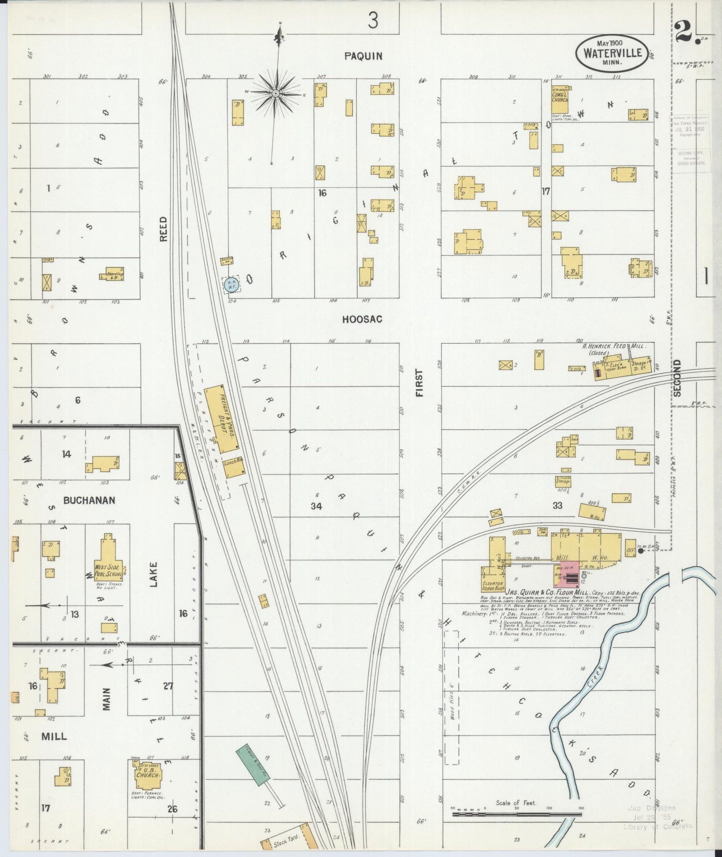Sanborn Fire Insurance Map from Waterville, Le Sueur County, Minnesota (1900), Sheet #0002 - Historic Sanborn Fire Insurance Map Print, vintage old map wall art, antique decor, genealogy gift, Minnesota Minnesota map