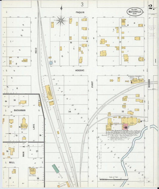 Sanborn Fire Insurance Map from Waterville, Le Sueur County, Minnesota (1900), Sheet #0002 - Historic Sanborn Fire Insurance Map Print, vintage old map wall art, antique decor, genealogy gift, Minnesota Minnesota map