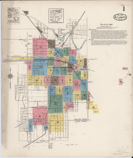 Sanborn Fire Insurance Map from Alliance, Stark County, Ohio (1921), Sheet #0001 - Complete Map Set gallery image, historic Sanborn map, vintage wall art, Ohio Ohio