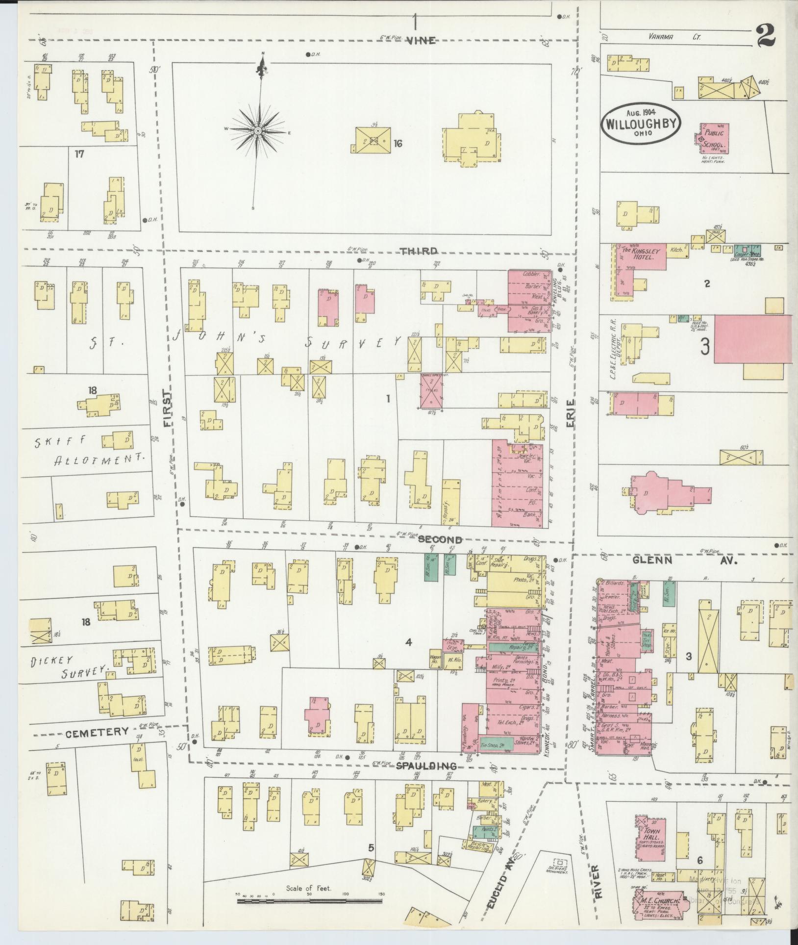 Sanborn Fire Insurance Map from Willoughby, Lake County, Ohio (1904), Sheet #0002 - Complete Map Set gallery image, historic Sanborn map, vintage wall art, Ohio Ohio