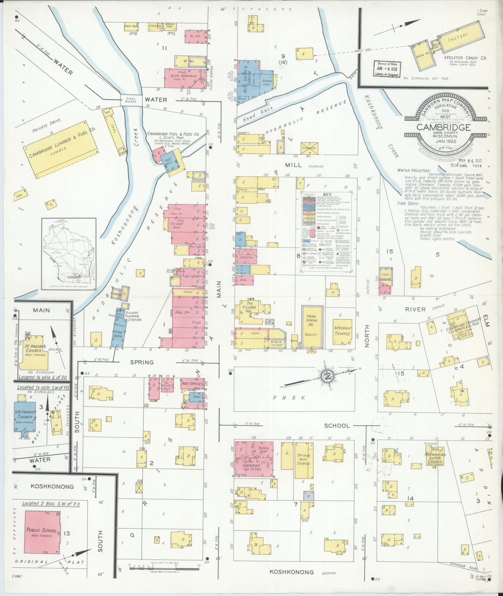 Sanborn Fire Insurance Map from Cambridge, Dane County, Wisconsin (1932), Sheet #0001 - Historic Sanborn Fire Insurance Map Print, vintage old map wall art, antique decor, genealogy gift, Wisconsin Wisconsin map
