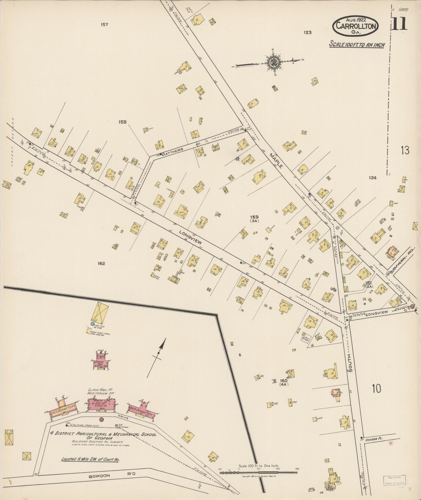 Sanborn Fire Insurance Map from Carrollton, Carroll County, Georgia (1922), Sheet #0011 - Complete Map Set gallery image, historic Sanborn map, vintage wall art, Georgia Georgia