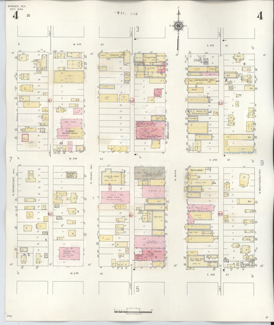 Sanborn Fire Insurance Map from Borger, Hutchinson County, Texas (1950), Sheet #0004 - Historic Sanborn Fire Insurance Map Print, vintage old map wall art, antique decor, genealogy gift, Texas Texas map