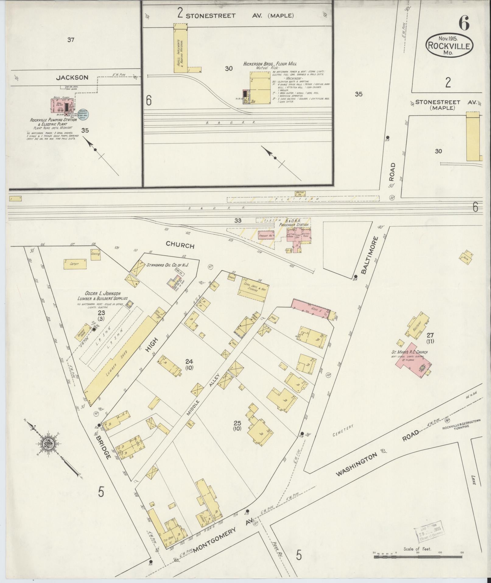 Sanborn Fire Insurance Map from Rockville, Montgomery County, Maryland (1915), Sheet #0006 - Historic Sanborn Fire Insurance Map Print, vintage old map wall art, antique decor, genealogy gift, Maryland Maryland map