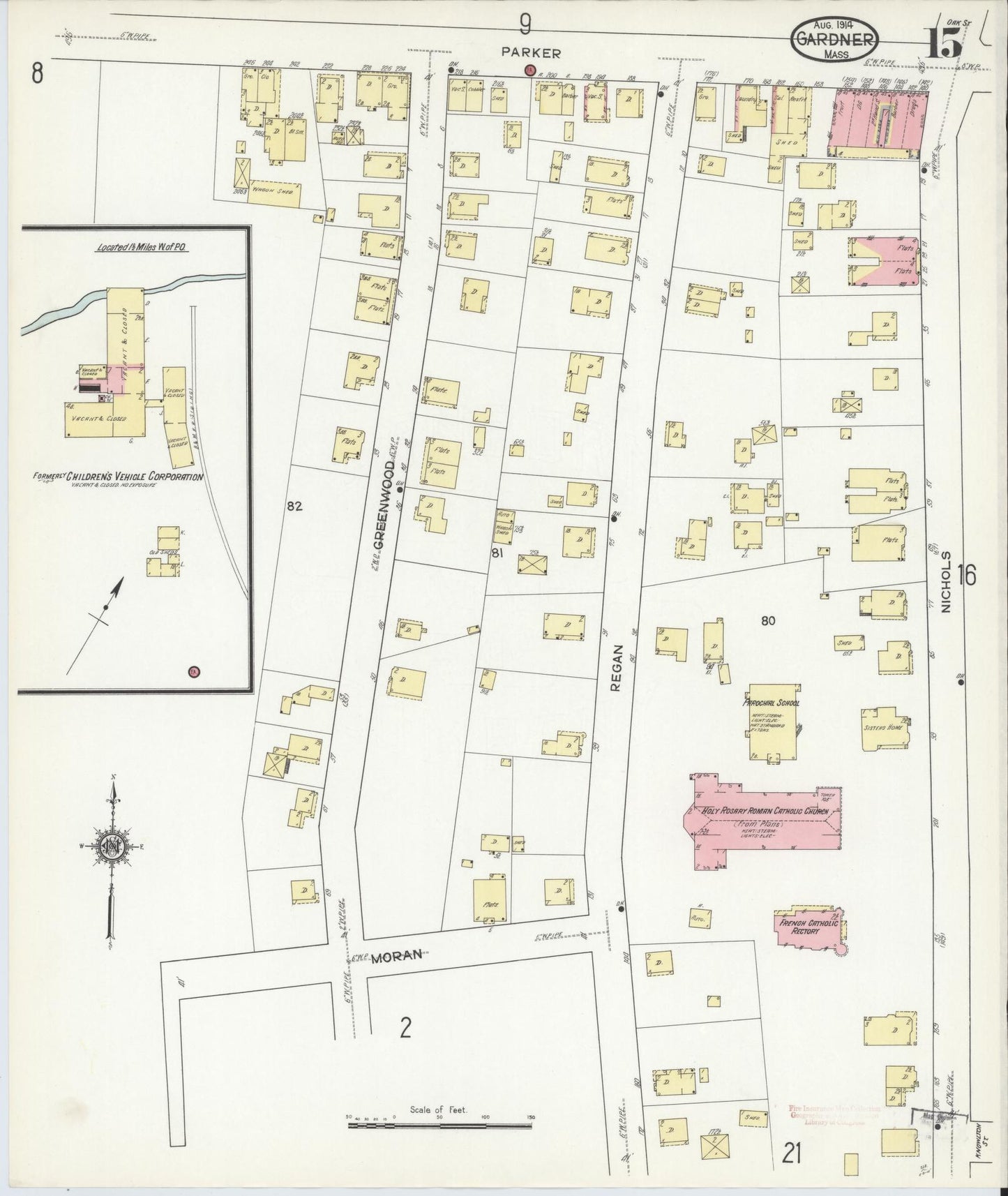 Sanborn Fire Insurance Map from Gardner, Worcester County, Massachusetts (1914), Sheet #0015 - Complete Map Set gallery image, historic Sanborn map, vintage wall art, Massachusetts Massachusetts