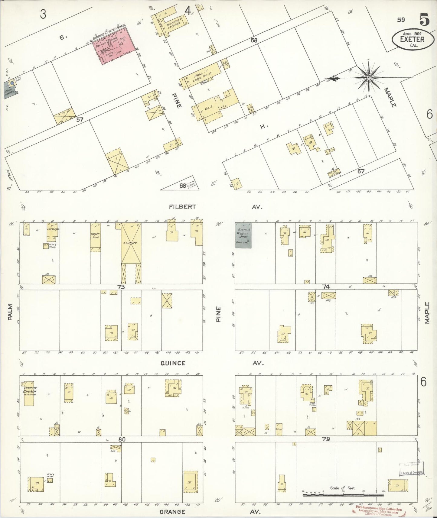Sanborn Fire Insurance Map from Exeter, Tulare County, California (1909), Sheet #0005 - Historic Sanborn Fire Insurance Map Print, vintage old map wall art, antique decor, genealogy gift, California California map