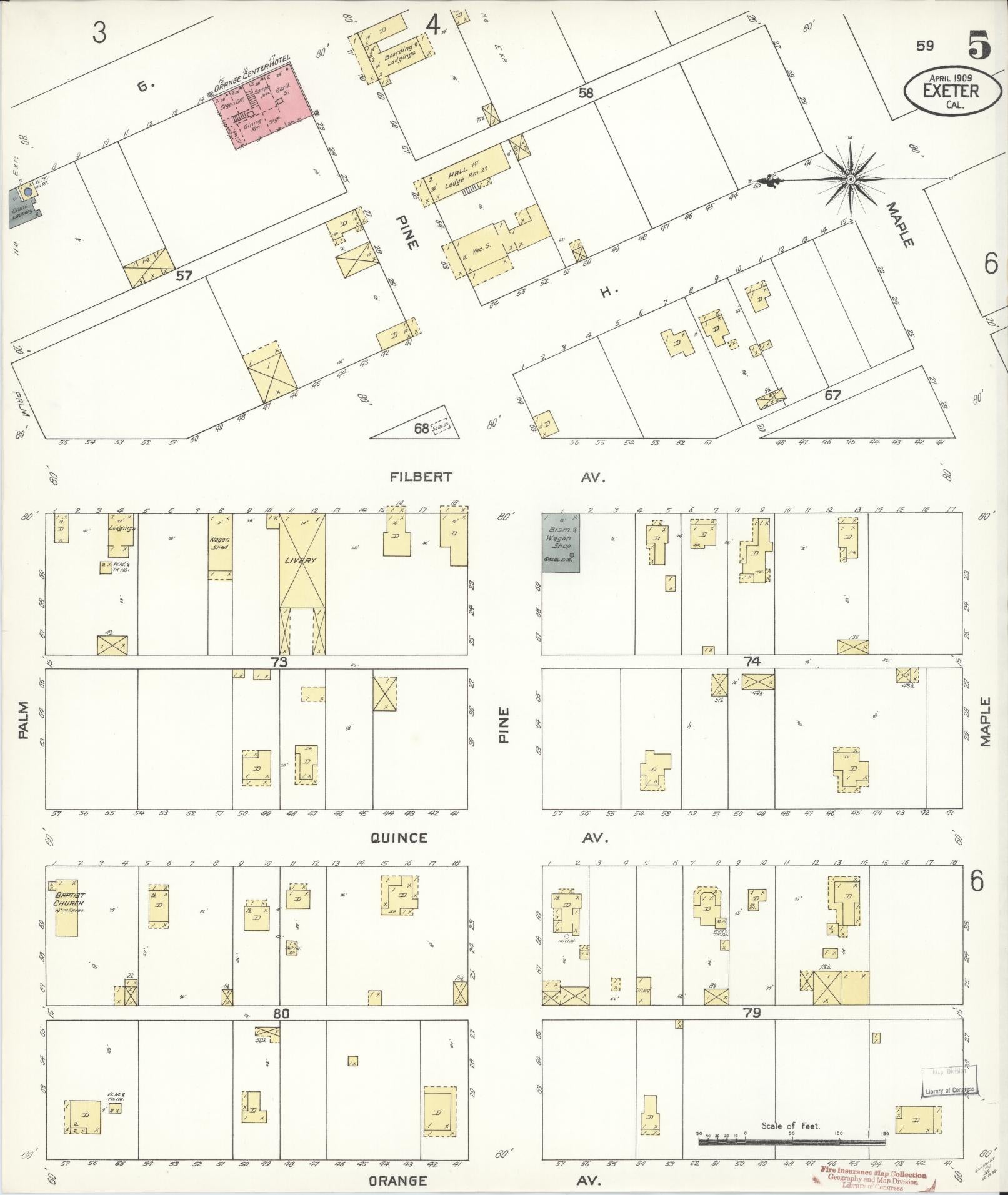 Sanborn Fire Insurance Map from Exeter, Tulare County, California (1909), Sheet #0005 - Historic Sanborn Fire Insurance Map Print, vintage old map wall art, antique decor, genealogy gift, California California map
