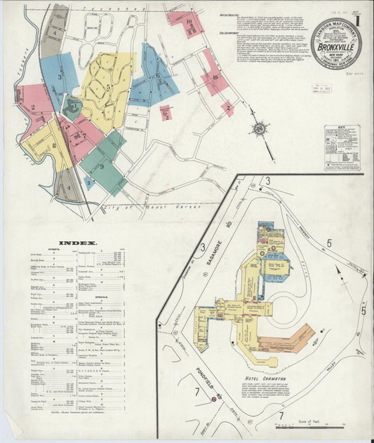 Sanborn Fire Insurance Map from Bronxville, Westchester County, New York (1911), Sheet #0001 - Historic Sanborn Fire Insurance Map Print, vintage old map wall art, antique decor, genealogy gift, New York New York map