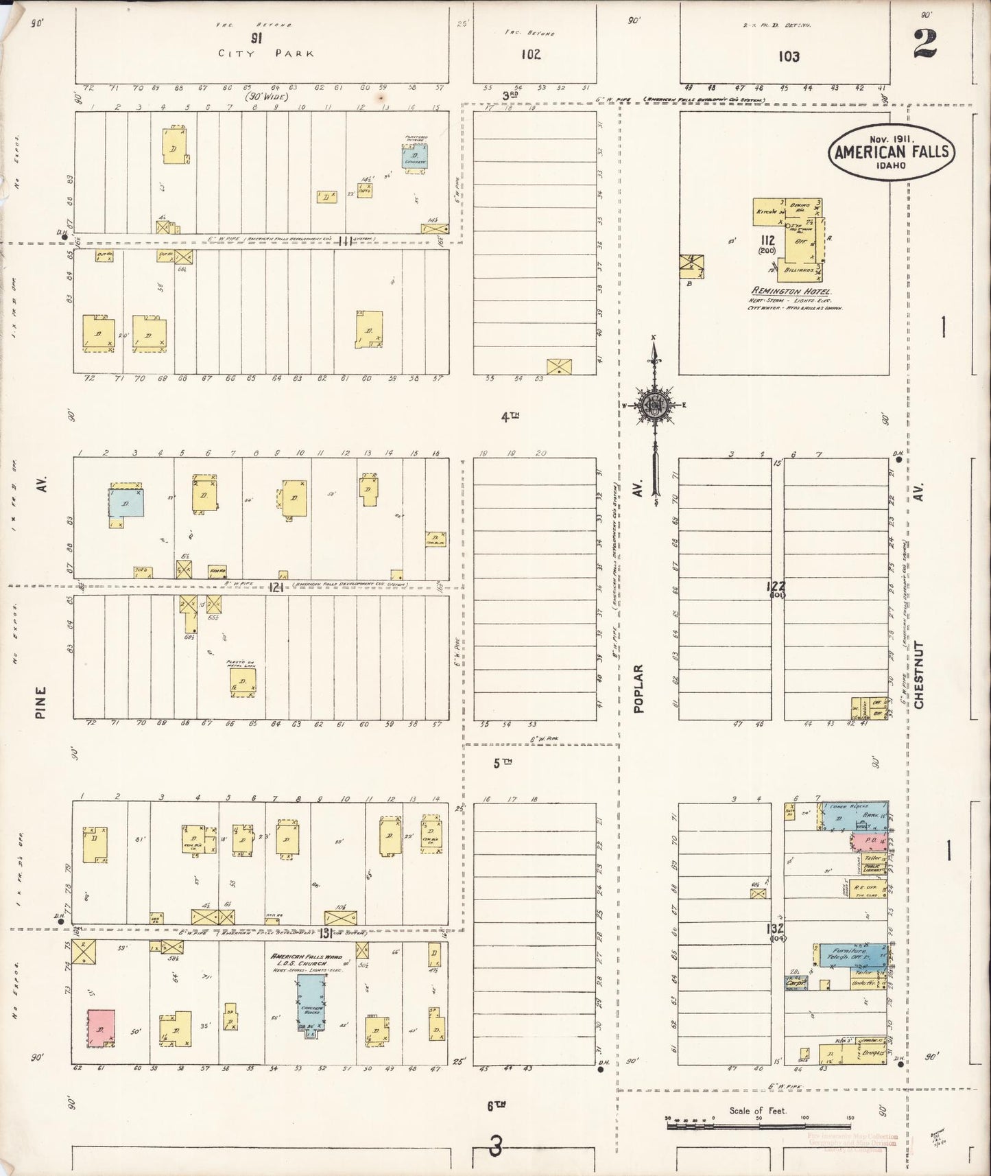 Sanborn Fire Insurance Map from American Falls, Power County, Idaho (1911), Sheet #0002 - Complete Map Set gallery image, historic Sanborn map, vintage wall art, Idaho Idaho