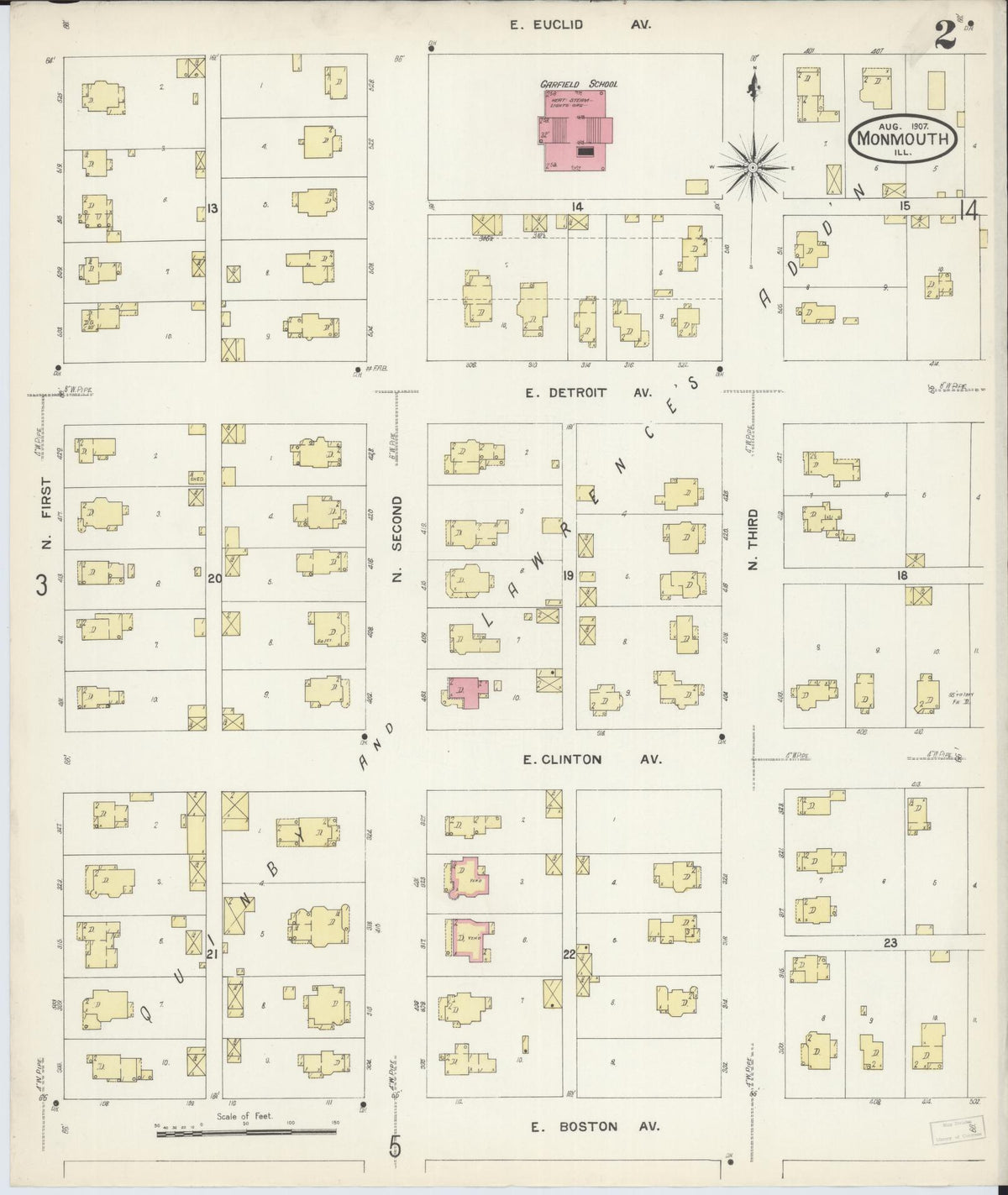Sanborn Fire Insurance Map from Monmouth, Warren County, Illinois (1907), Sheet #0002 - Complete Map Set gallery image, historic Sanborn map, vintage wall art, Illinois Illinois