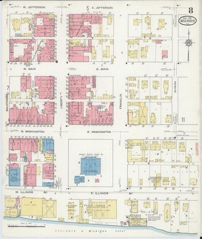 Sanborn Fire Insurance Map from Morris, Grundy County, Illinois (1916), Sheet #0008 - Historic Sanborn Fire Insurance Map Print, vintage old map wall art, antique decor, genealogy gift, Illinois Illinois map