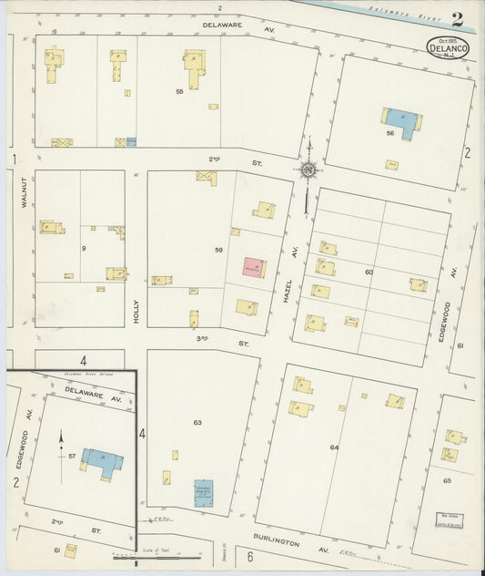 Sanborn Fire Insurance Map from Delanco, Burlington County, New Jersey (1915), Sheet #0002 - Historic Sanborn Fire Insurance Map Print, vintage old map wall art, antique decor, genealogy gift, New Jersey New Jersey map