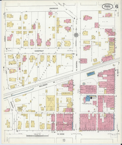 Sanborn Fire Insurance Map from Paris, Edgar County, Illinois (1916), Sheet #0006 - Historic Sanborn Fire Insurance Map Print, vintage old map wall art, antique decor, genealogy gift, Illinois Illinois map