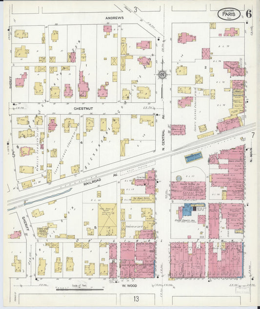 Sanborn Fire Insurance Map from Paris, Edgar County, Illinois (1916), Sheet #0006 - Historic Sanborn Fire Insurance Map Print, vintage old map wall art, antique decor, genealogy gift, Illinois Illinois map