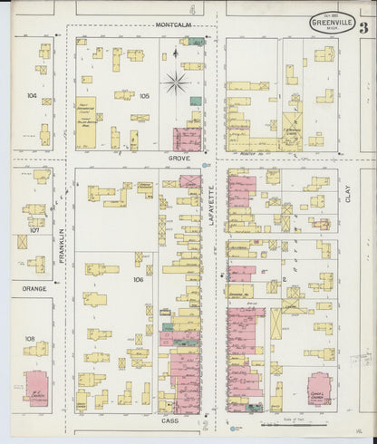 Sanborn Fire Insurance Map from Greenville, Montcalm County, Michigan (1892), Sheet #0003 - Complete Map Set gallery image, historic Sanborn map, vintage wall art, Michigan Michigan