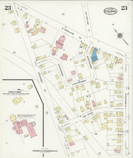 Sanborn Fire Insurance Map from Ossining, Westchester County, New York (1924), Sheet #0023 - Historic Sanborn Fire Insurance Map Print, vintage old map wall art, antique decor, genealogy gift, New York New York map