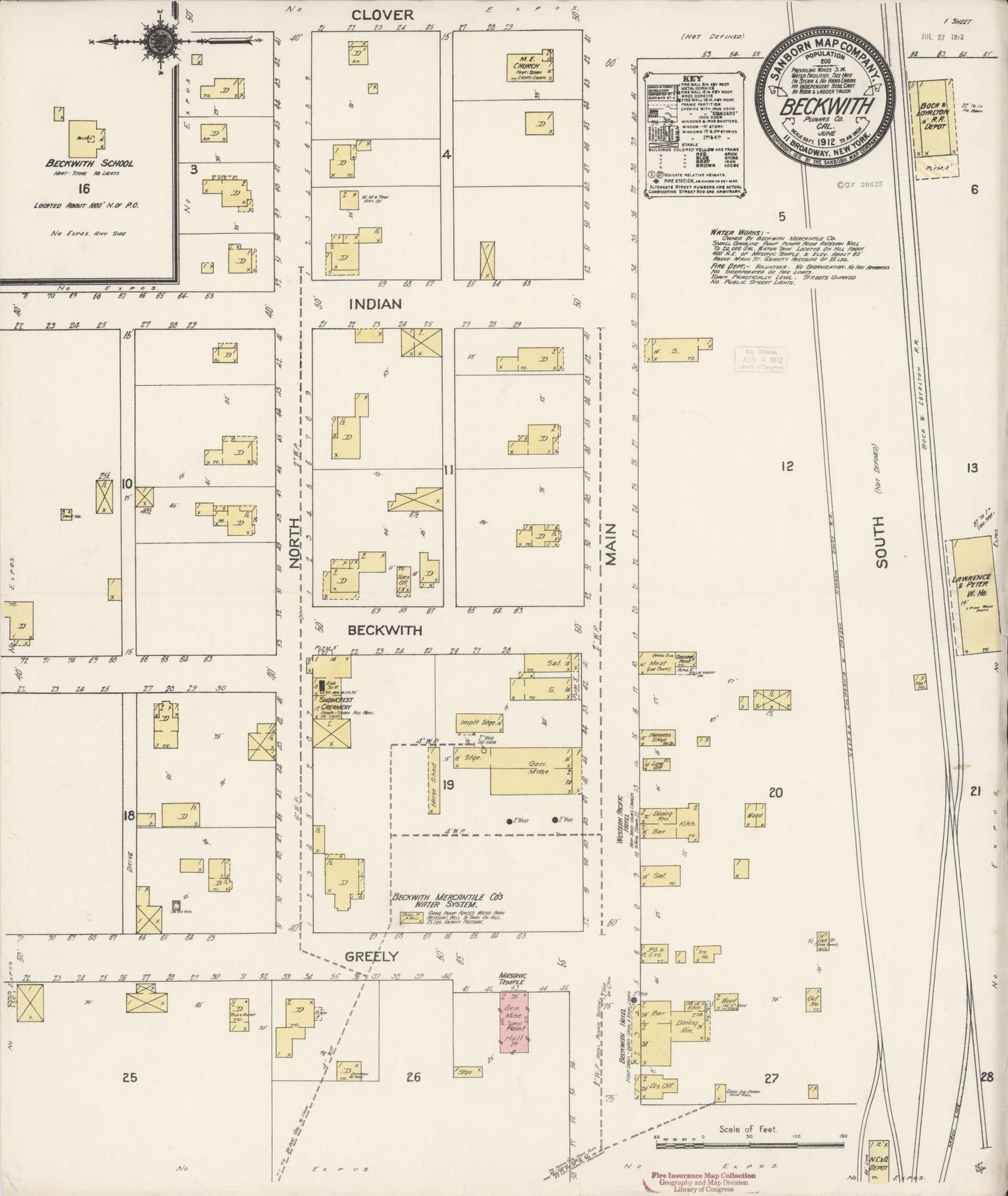 Sanborn Fire Insurance Map from Beckwith, Plumas County, California (1912), Sheet #0001 - Historic Sanborn Fire Insurance Map Print, vintage old map wall art, antique decor, genealogy gift, California California map