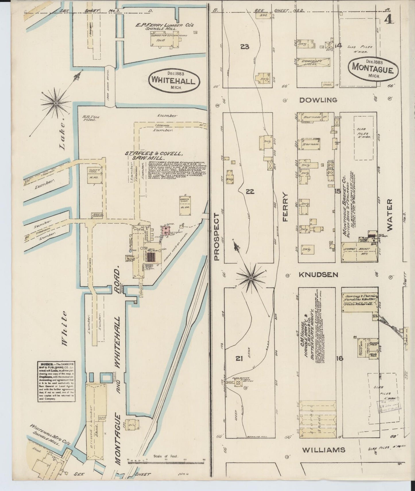 Sanborn Fire Insurance Map from Montague, Muskegon County, Michigan (1883), Sheet #0004 - Complete Map Set gallery image, historic Sanborn map, vintage wall art, Michigan Michigan