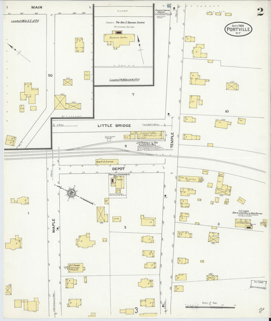 Sanborn Fire Insurance Map from Portville, Cattaraugus County, New York (1909), Sheet #0002 - Historic Sanborn Fire Insurance Map Print, vintage old map wall art, antique decor, genealogy gift, New York New York map