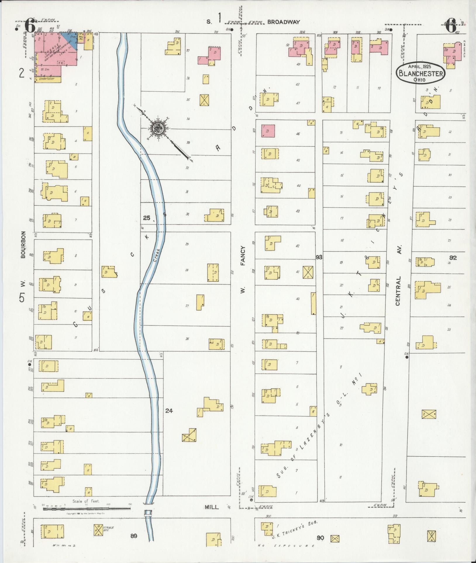 Sanborn Fire Insurance Map from Blanchester, Clinton County, Ohio (1925), Sheet #0006 - Historic Sanborn Fire Insurance Map Print, vintage old map wall art, antique decor, genealogy gift, Ohio Ohio map