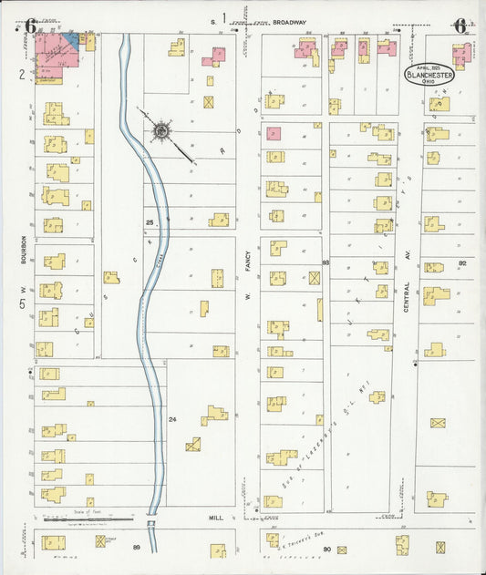 Sanborn Fire Insurance Map from Blanchester, Clinton County, Ohio (1925), Sheet #0006 - Historic Sanborn Fire Insurance Map Print, vintage old map wall art, antique decor, genealogy gift, Ohio Ohio map