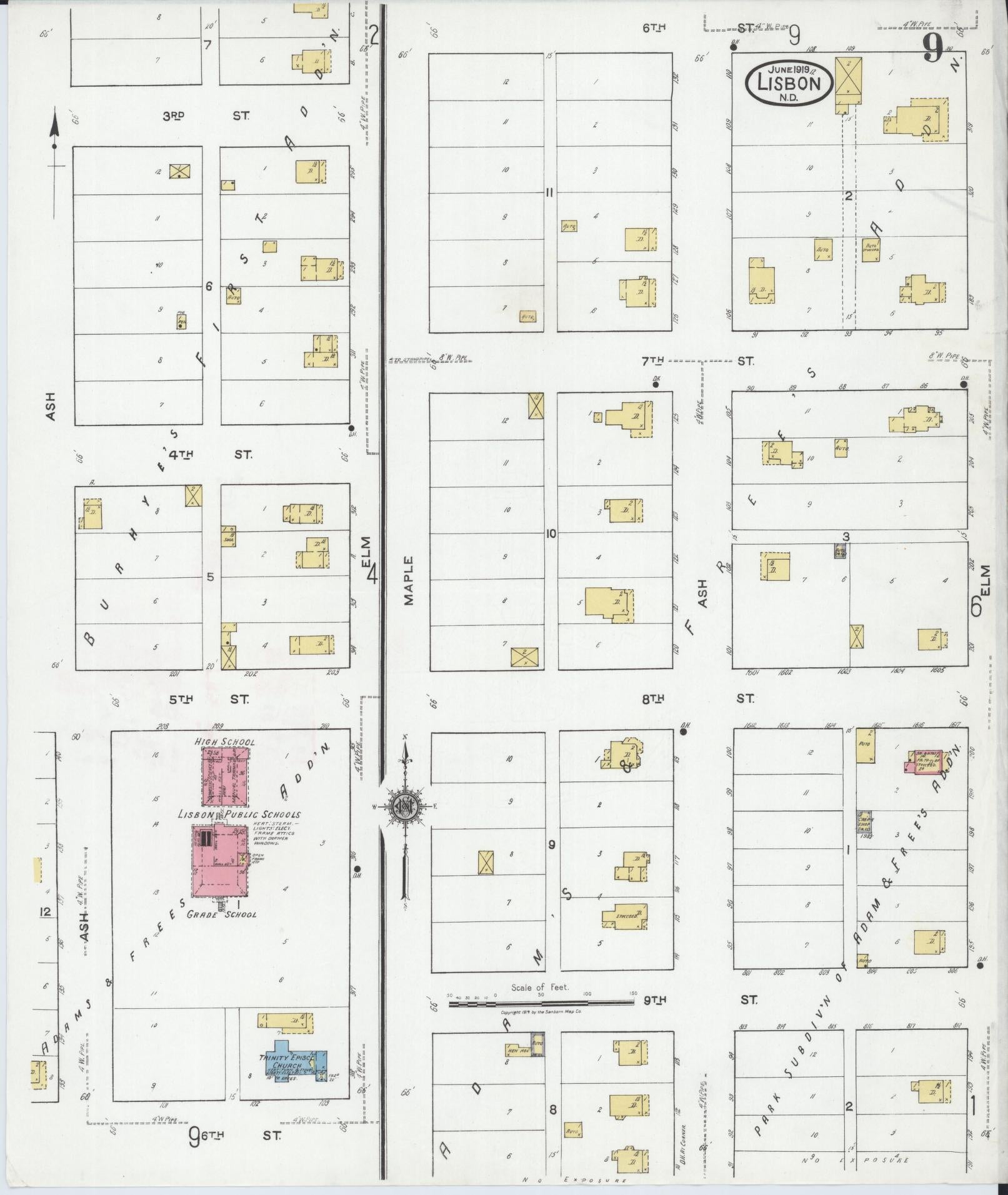 Sanborn Fire Insurance Map from Lisbon, Ransom County, North Dakota (1919), Sheet #0009 - Complete Map Set gallery image, historic Sanborn map, vintage wall art, North Dakota North Dakota