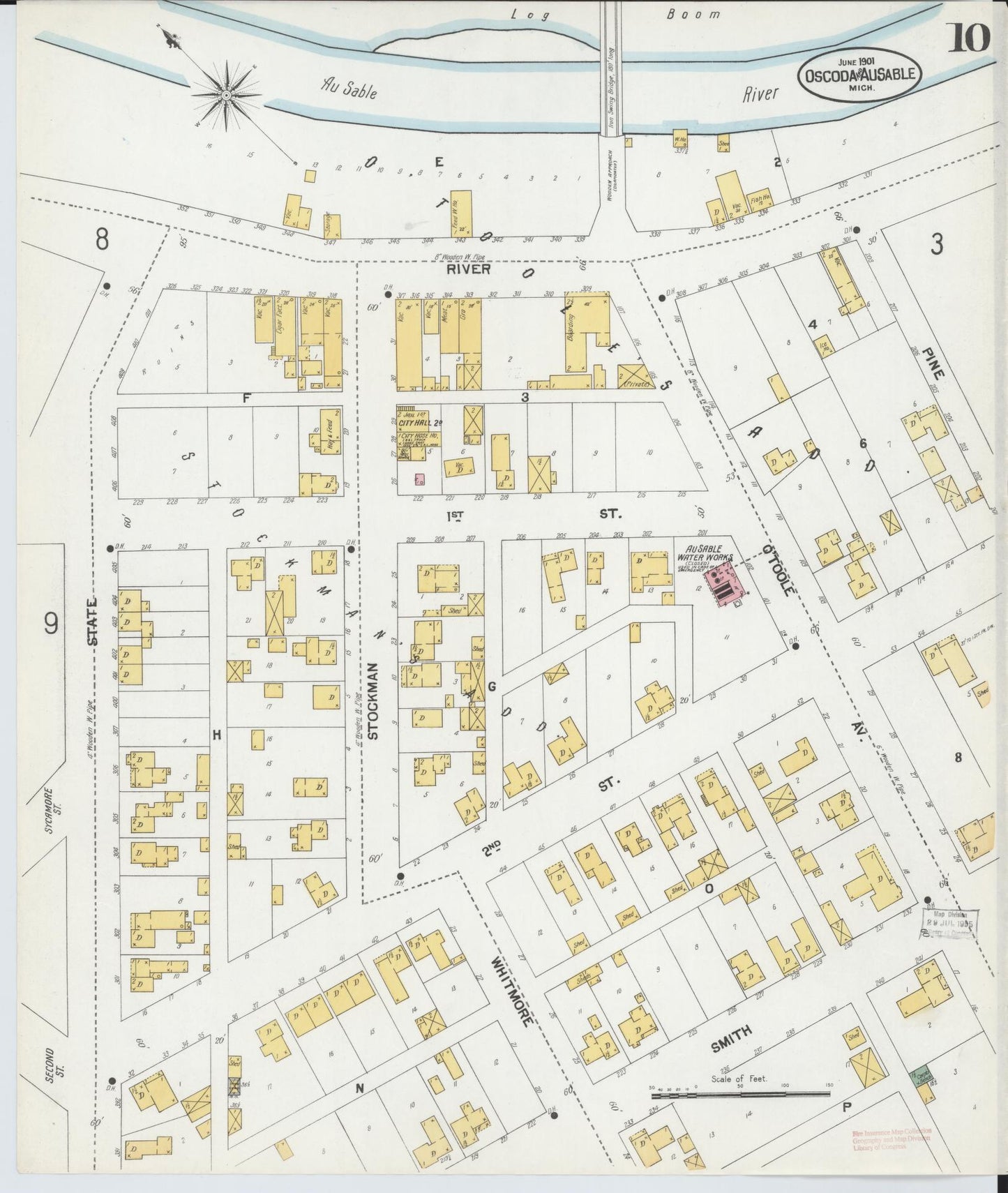 Sanborn Fire Insurance Map from Oscoda, Iosco County, Michigan (1901), Sheet #0010 - Complete Map Set gallery image, historic Sanborn map, vintage wall art, Michigan Michigan