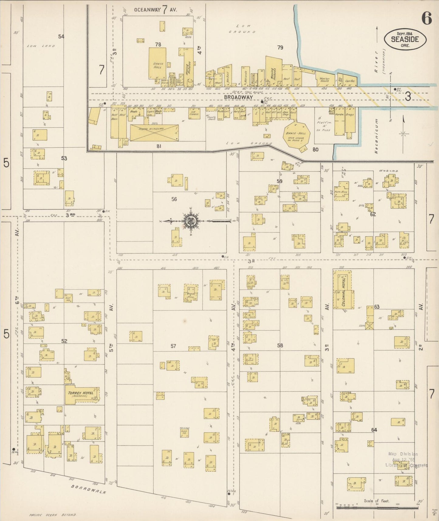 Sanborn Fire Insurance Map from Seaside, Clatsop County, Oregon (1914), Sheet #0006 - Complete Map Set gallery image, historic Sanborn map, vintage wall art, Oregon Oregon