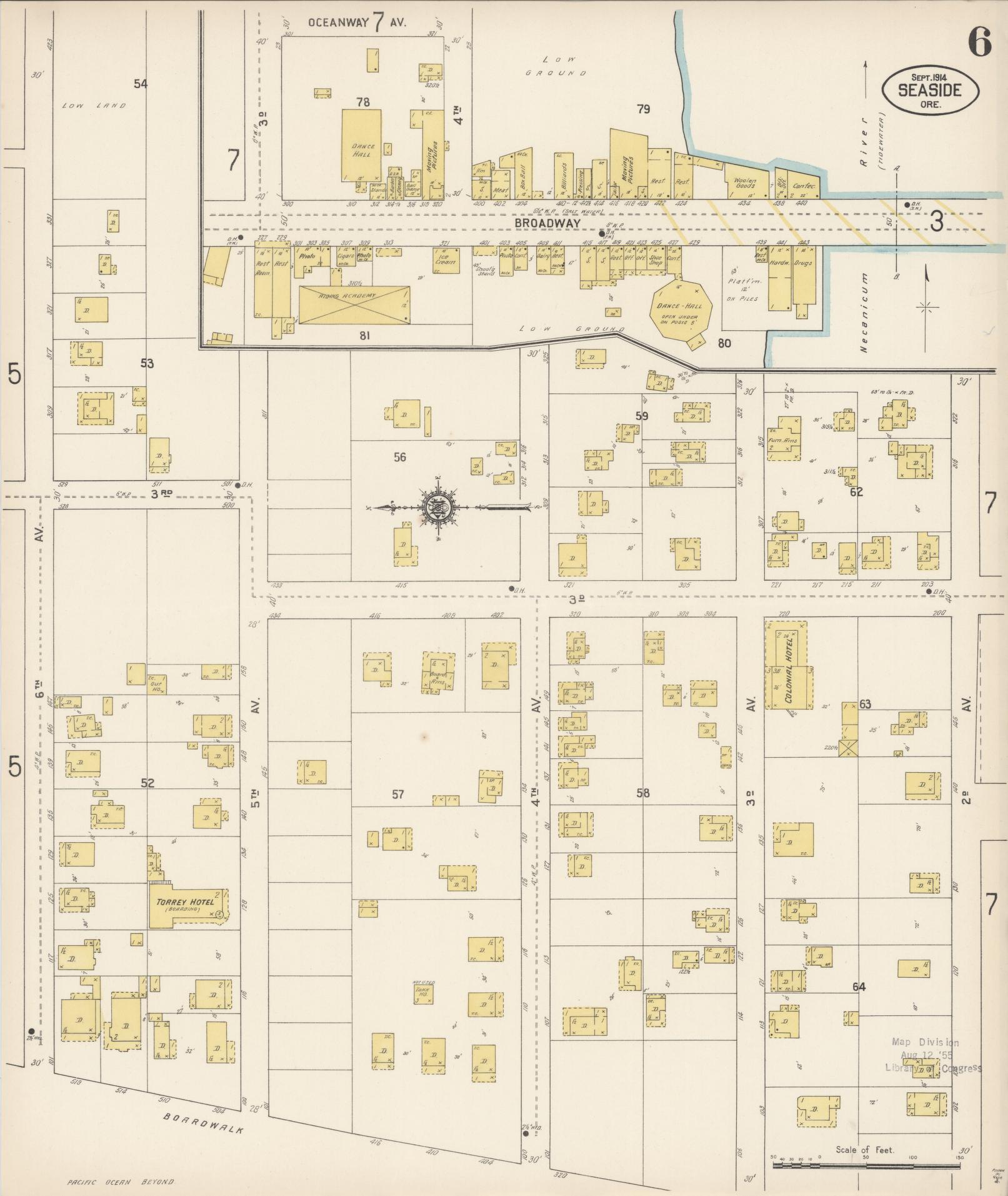 Sanborn Fire Insurance Map from Seaside, Clatsop County, Oregon (1914), Sheet #0006 - Complete Map Set gallery image, historic Sanborn map, vintage wall art, Oregon Oregon